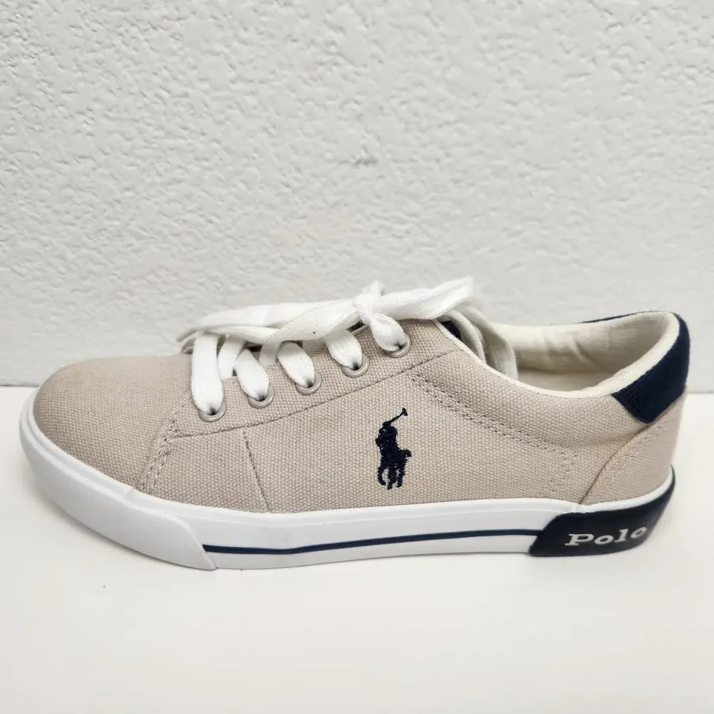 Polo Ralph Lauren Graftyn Canvas Sneakers Kids Size 1.5 Sand Navy Excellent Cond